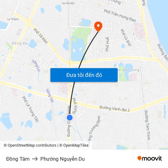 Đồng Tâm to Phường Nguyễn Du map