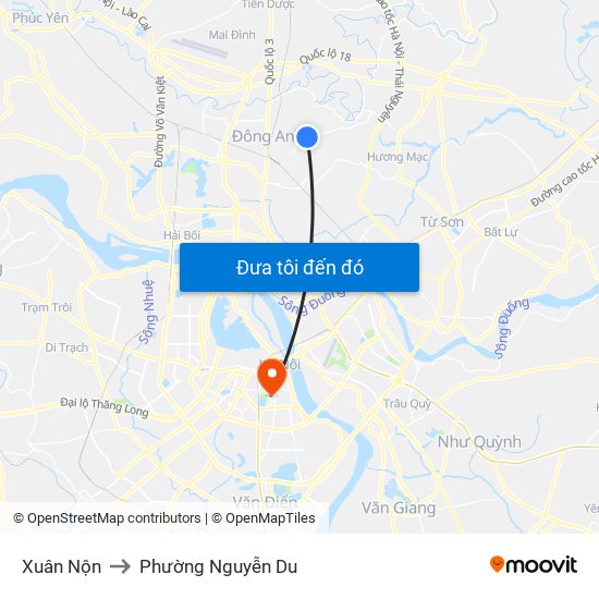 Xuân Nộn to Phường Nguyễn Du map