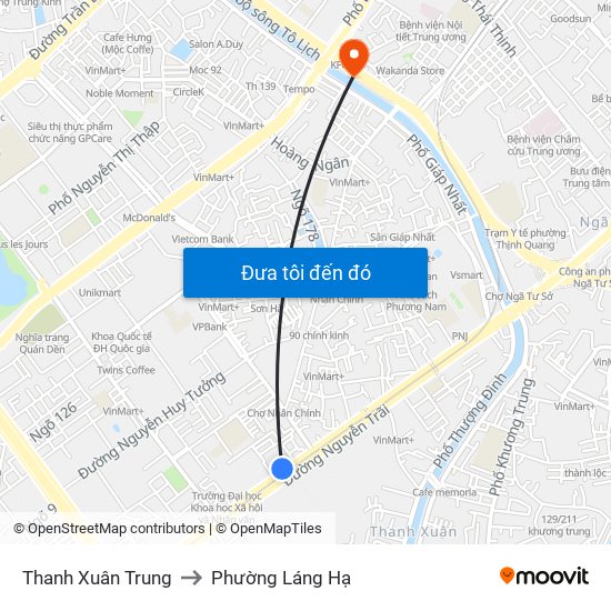 Thanh Xuân Trung to Phường Láng Hạ map