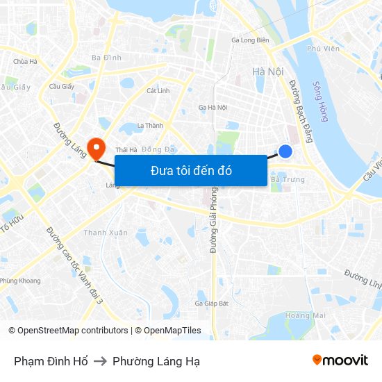 Phạm Đình Hổ to Phường Láng Hạ map