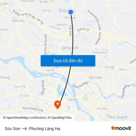 Sóc Sơn to Phường Láng Hạ map
