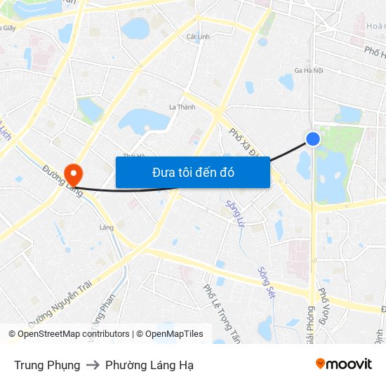 Trung Phụng to Phường Láng Hạ map