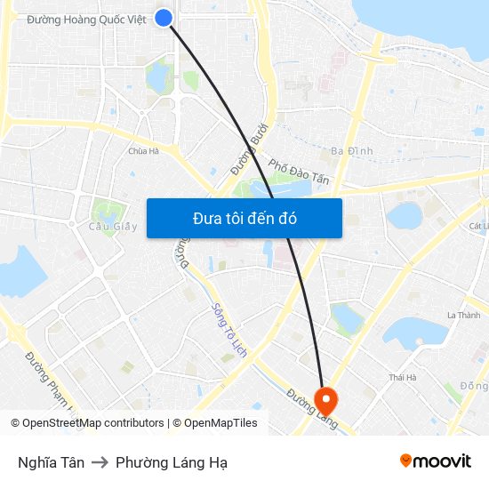 Nghĩa Tân to Phường Láng Hạ map