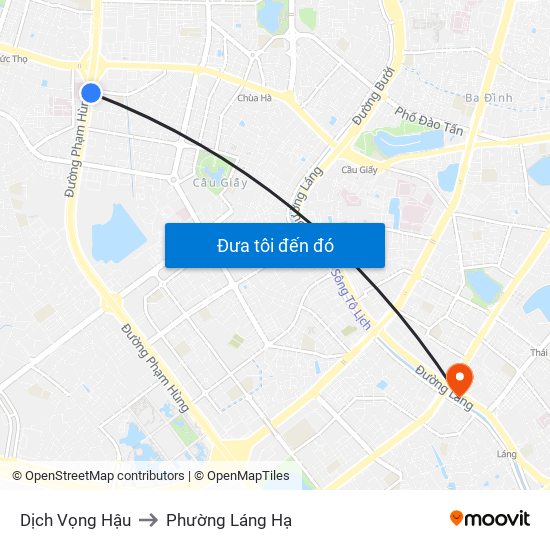 Dịch Vọng Hậu to Phường Láng Hạ map