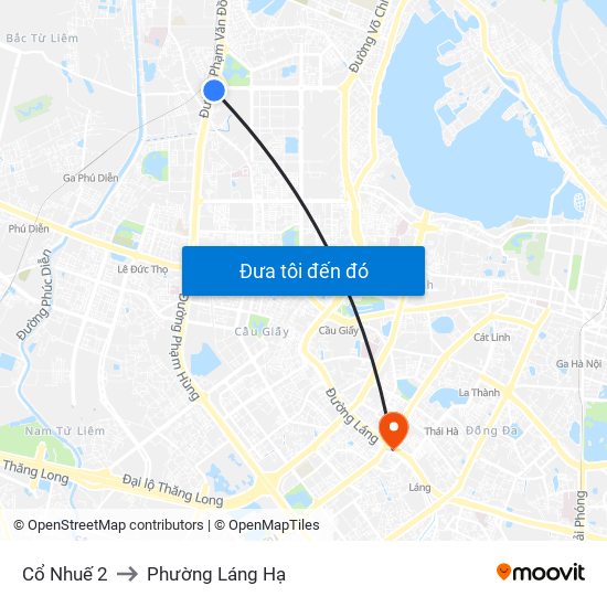 Cổ Nhuế 2 to Phường Láng Hạ map