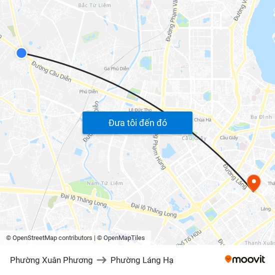 Phường Xuân Phương to Phường Láng Hạ map