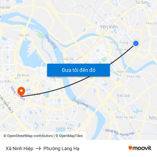 Xã Ninh Hiệp to Phường Láng Hạ map