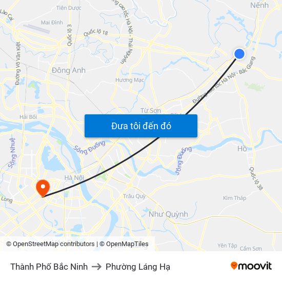 Thành Phố Bắc Ninh to Phường Láng Hạ map