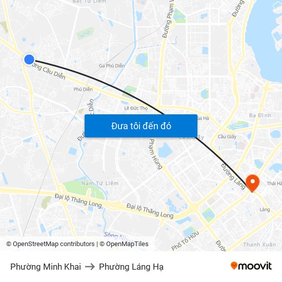 Phường Minh Khai to Phường Láng Hạ map