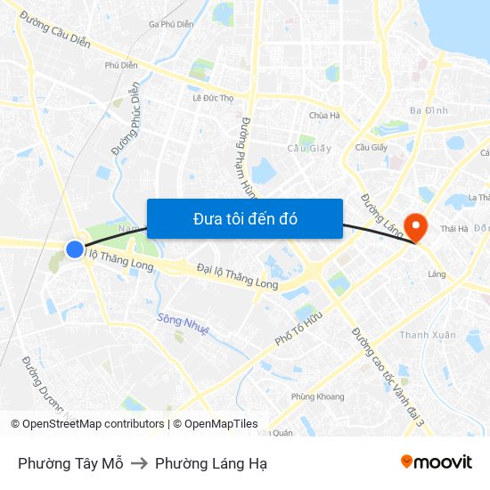 Phường Tây Mỗ to Phường Láng Hạ map