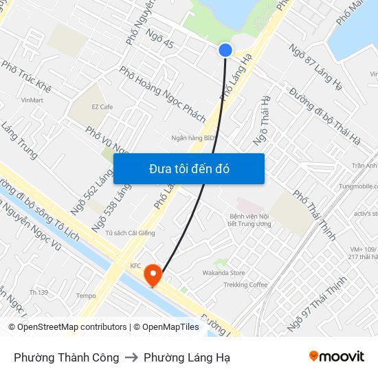 Phường Thành Công to Phường Láng Hạ map