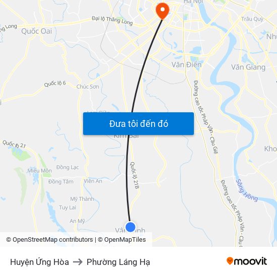 Huyện Ứng Hòa to Phường Láng Hạ map