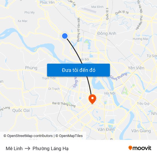 Mê Linh to Phường Láng Hạ map