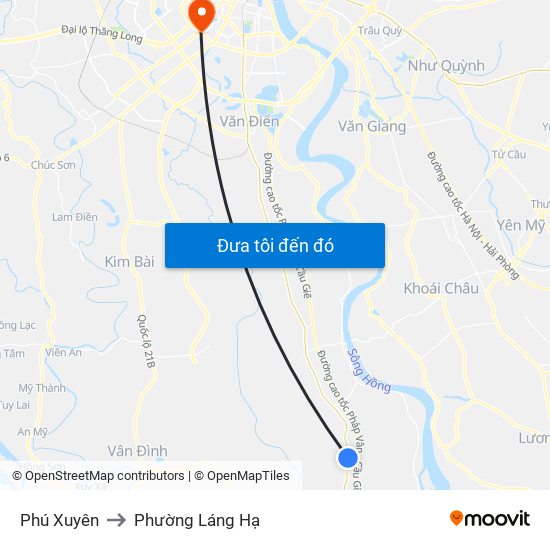 Phú Xuyên to Phường Láng Hạ map