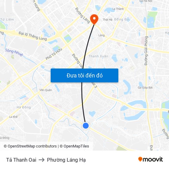 Tả Thanh Oai to Phường Láng Hạ map