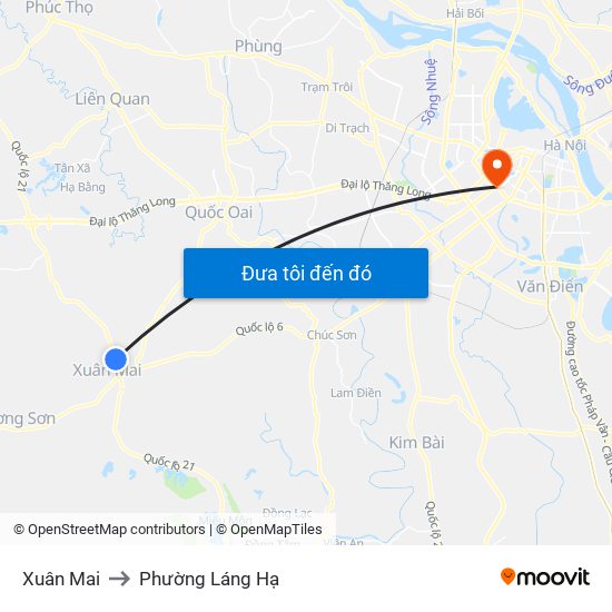 Xuân Mai to Phường Láng Hạ map