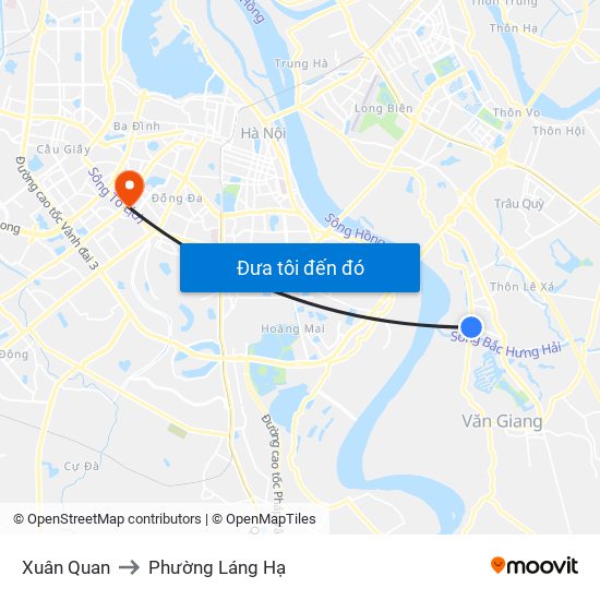 Xuân Quan to Phường Láng Hạ map