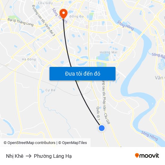 Nhị Khê to Phường Láng Hạ map