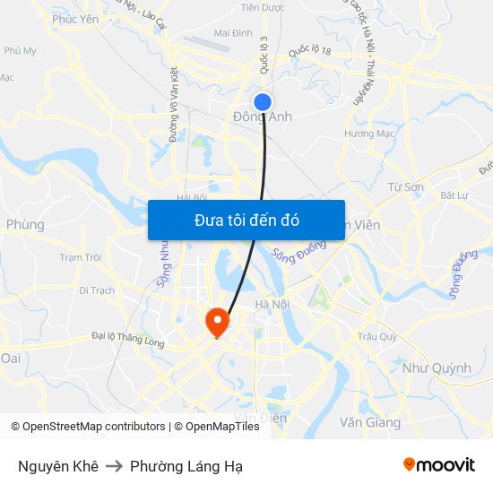 Nguyên Khê to Phường Láng Hạ map