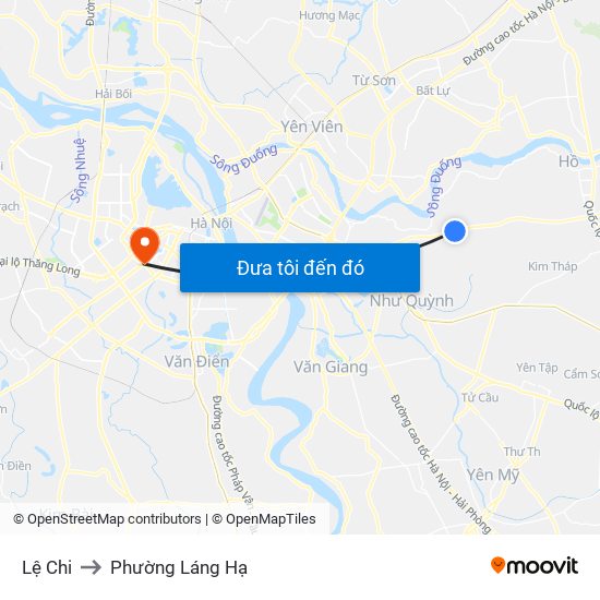 Lệ Chi to Phường Láng Hạ map
