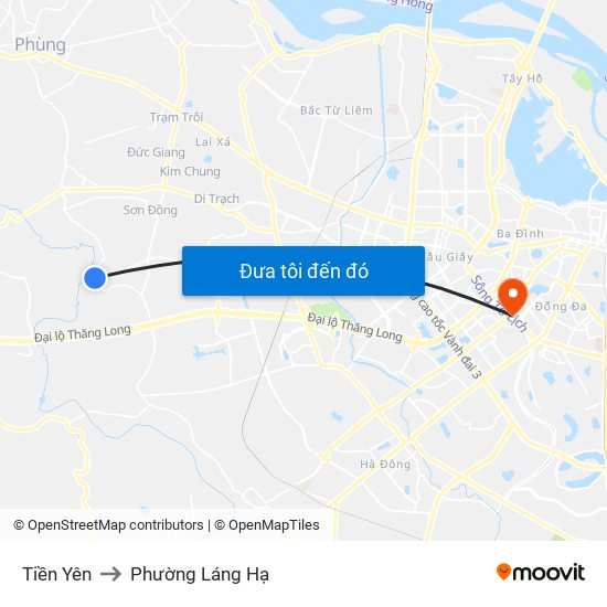 Tiền Yên to Phường Láng Hạ map