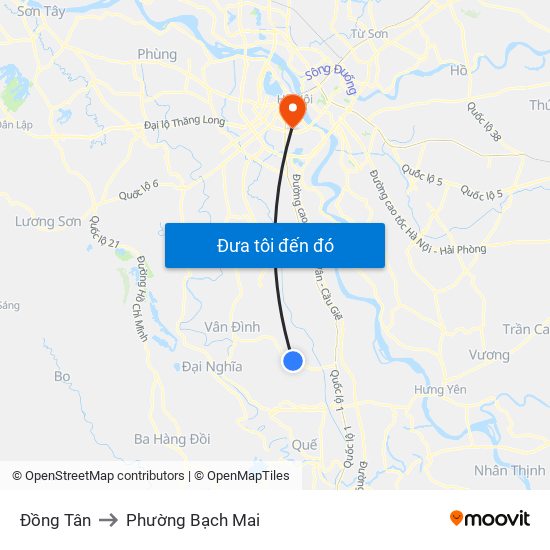 Đồng Tân to Phường Bạch Mai map