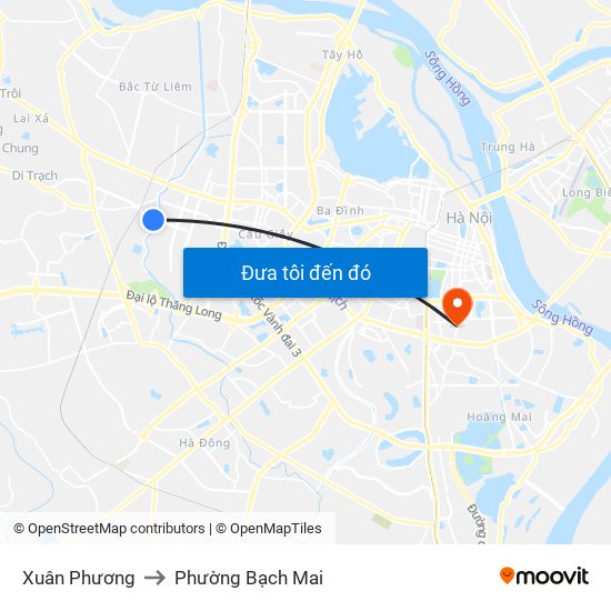 Xuân Phương to Phường Bạch Mai map