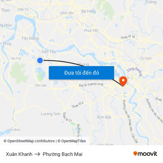 Xuân Khanh to Phường Bạch Mai map