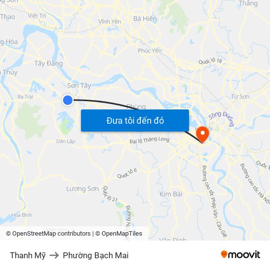 Thanh Mỹ to Phường Bạch Mai map