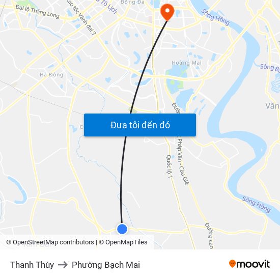 Thanh Thùy to Phường Bạch Mai map