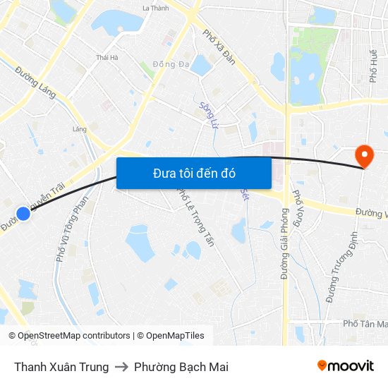 Thanh Xuân Trung to Phường Bạch Mai map