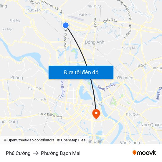 Phú Cường to Phường Bạch Mai map