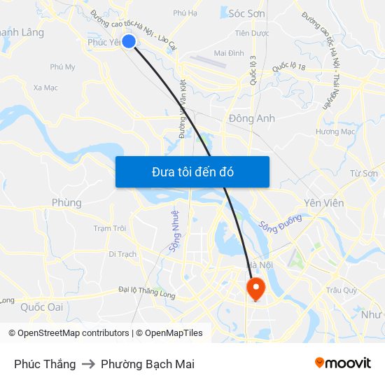 Phúc Thắng to Phường Bạch Mai map