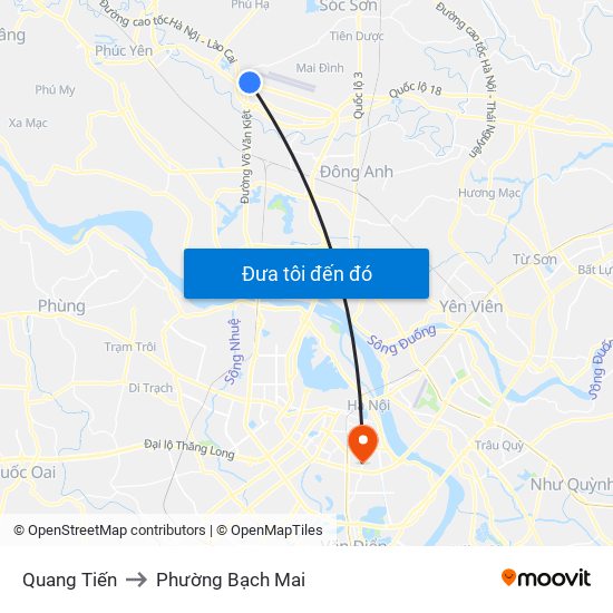 Quang Tiến to Phường Bạch Mai map