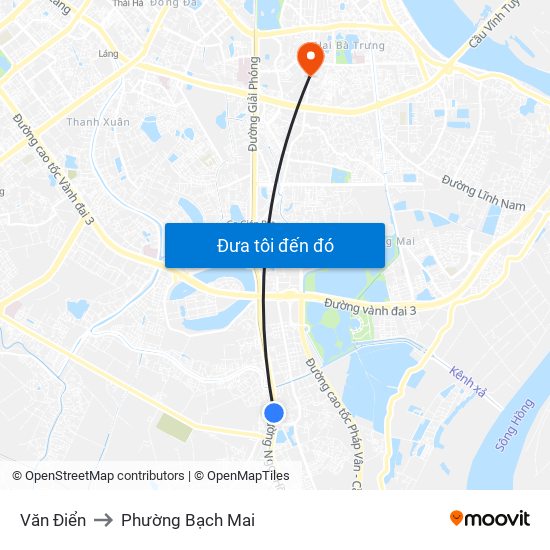 Văn Điển to Phường Bạch Mai map