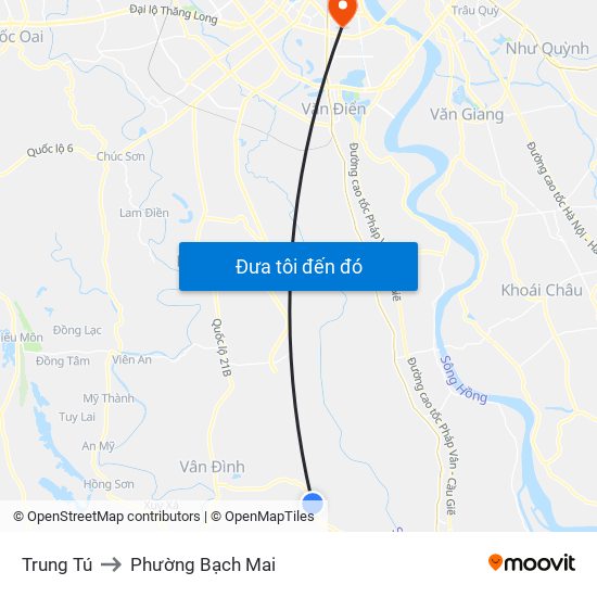 Trung Tú to Phường Bạch Mai map