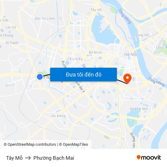 Tây Mỗ to Phường Bạch Mai map