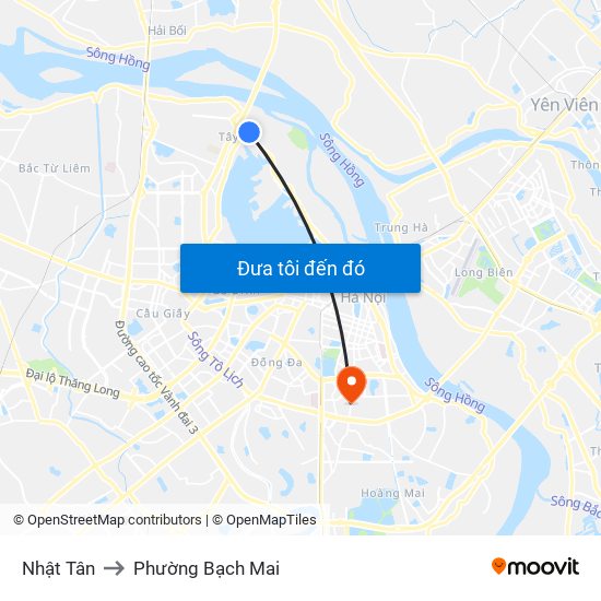 Nhật Tân to Phường Bạch Mai map