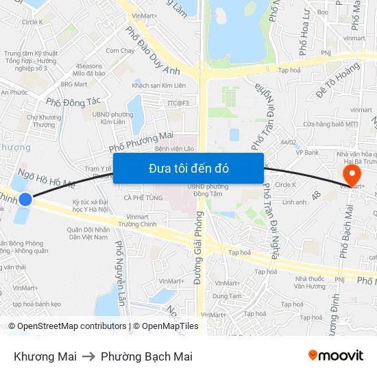 Khương Mai to Phường Bạch Mai map