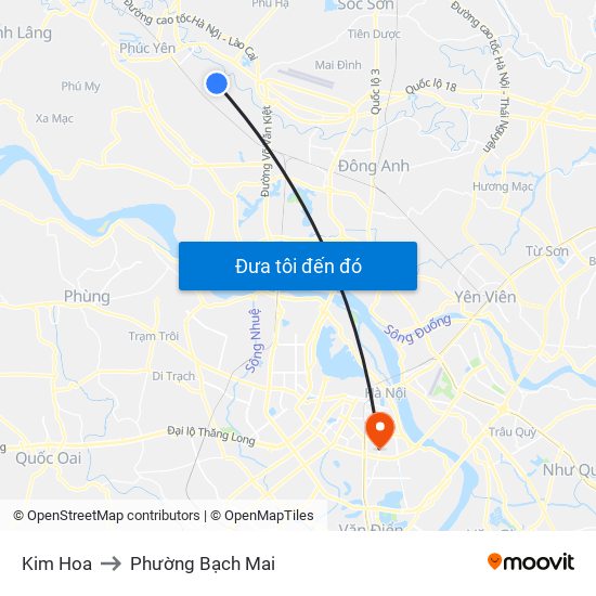 Kim Hoa to Phường Bạch Mai map