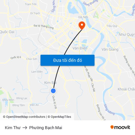 Kim Thư to Phường Bạch Mai map