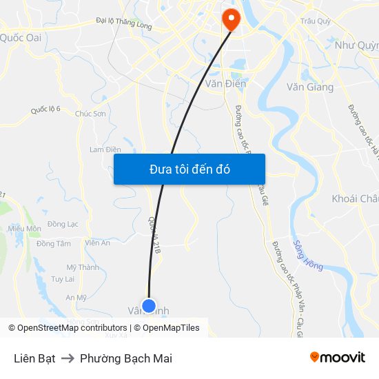Liên Bạt to Phường Bạch Mai map