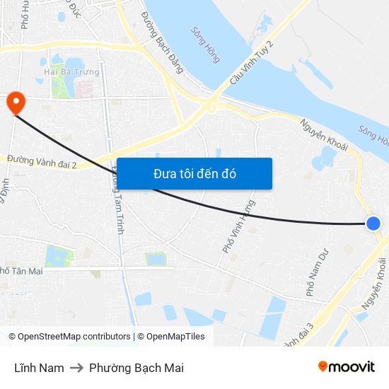 Lĩnh Nam to Phường Bạch Mai map