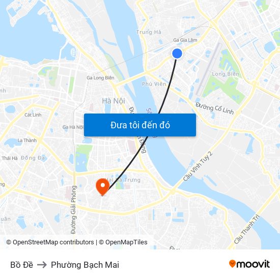 Bồ Đề to Phường Bạch Mai map