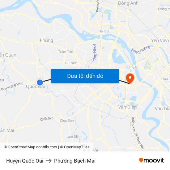 Huyện Quốc Oai to Phường Bạch Mai map