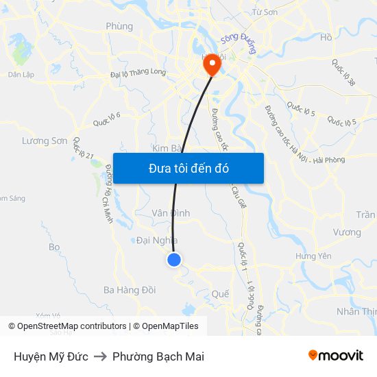 Huyện Mỹ Đức to Phường Bạch Mai map