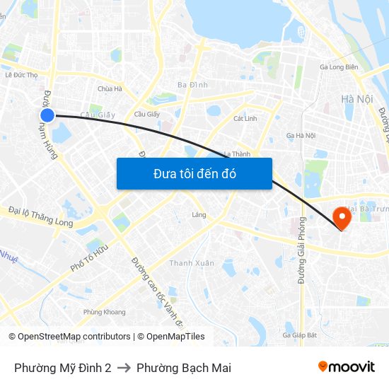 Phường Mỹ Đình 2 to Phường Bạch Mai map