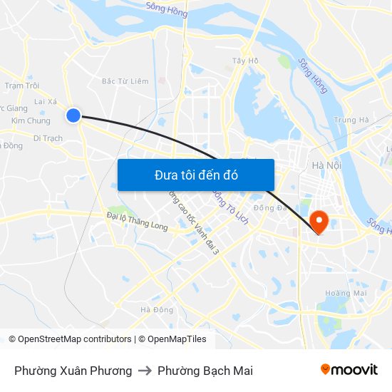 Phường Xuân Phương to Phường Bạch Mai map