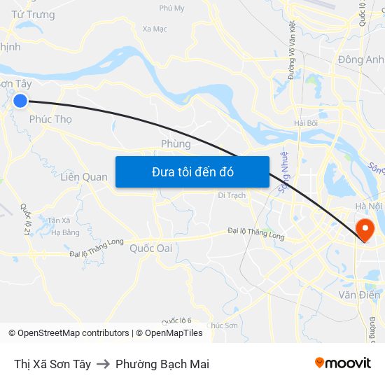 Thị Xã Sơn Tây to Phường Bạch Mai map