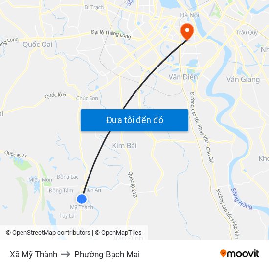 Xã Mỹ Thành to Phường Bạch Mai map